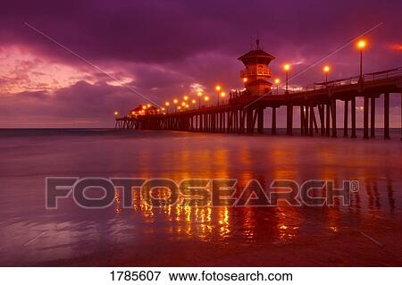 Huntington Beach at night View Large Photo Image Stock Photo - Huntington Beach at night. Fotosearch