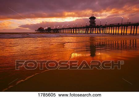 Huntington Beach at sunset View Large Photo Image Stock Photography - Huntington Beach at sunset. Fotosearch