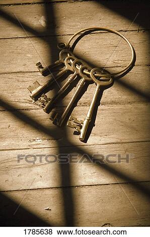 Old-fashioned keys on wood floor View Large Photo Image Stock Photo - Old-fashioned keys on wood floor. Fotosearch