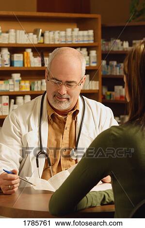 Stock Image - Pharmacist and Patient. Fotosearch