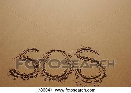 Stock Photo - SOS in the sand. Fotosearch