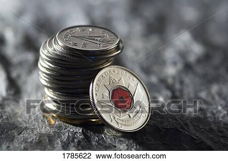 Stock Image - Stack of Canadian coins. Fotosearch