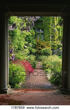 Italian garden through columns View Large Photo Image Stock Photo - Italian garden through columns. Fotosearch