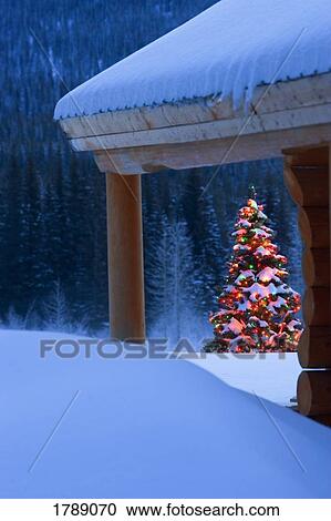 Christmas Tree by Log Cabin View Large Photo Image Stock Image - Christmas Tree by Log Cabin. Fotosearch