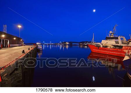 Stock Photo - Harbor at night. Fotosearch
