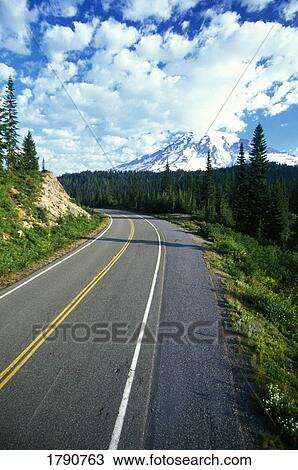 Mountain road, Mount Rainier View Large Photo Image Stock Image - Mountain road, Mount Rainier. Fotosearch