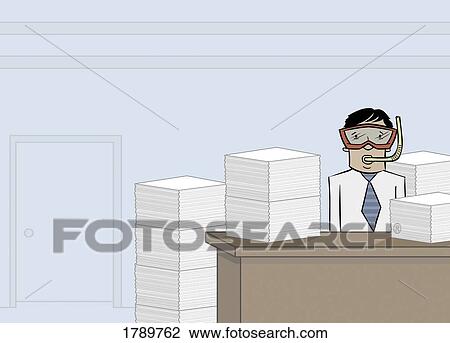 Stock Image - Swimming in Paperwork. Fotosearch