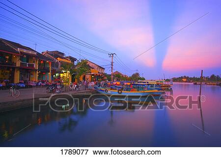 Vietnam, Hoi An, tourist boats by Thu Bon River View Large Photo Image Stock Photo - Vietnam, Hoi An, tourist boats by Thu Bon River. Fotosearch