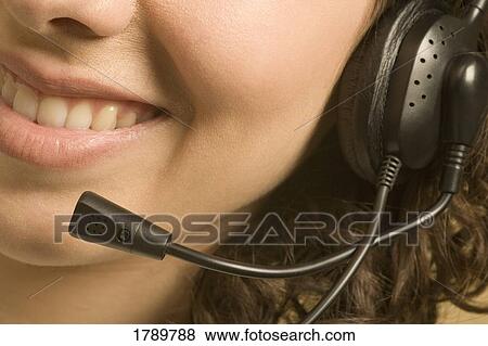 Woman with Headset View Large Photo Image Stock Photo - Woman with Headset. Fotosearch
