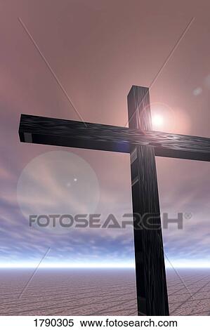 Stock Photography - Wooden cross with flare. Fotosearch