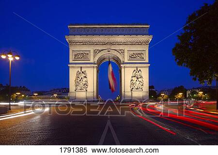 Arc de Triomphe on the Champs-Élysées at night View Large Photo Image Stock Photography - Arc de Triomphe on the Champs-Élysées at night. Fotosearch