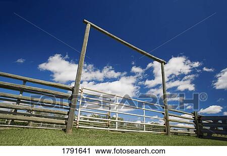 Fence and gate on farm View Large Photo Image Stock Image - Fence and gate on farm. Fotosearch