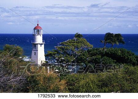 Stock Image - Lighthouse on ocean. Fotosearch
