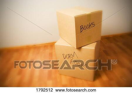 Stock Image - Moving boxes for a post-secondary student. Fotosearch