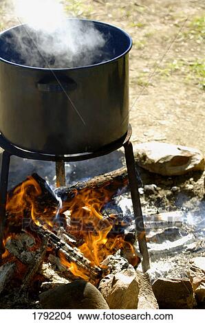 Picture - Pot on an open fire. Fotosearch