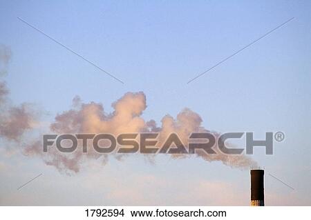 Picture - Smokestack and plume of smoke. Fotosearch