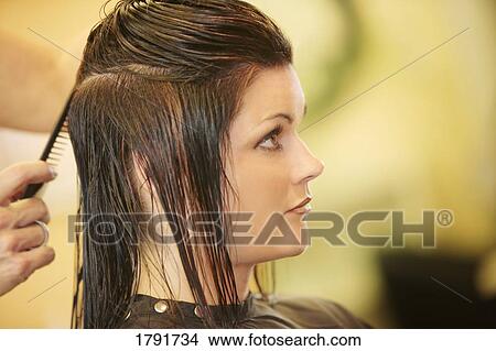Woman having her hair cut View Large Photo Image Picture - Woman having her hair cut. Fotosearch