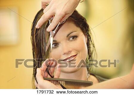 Woman having her hair cut View Large Photo Image Stock Image - Woman having her hair cut. Fotosearch