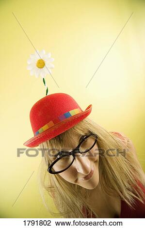 Woman with clown hat View Large Photo Image Stock Image - Woman with clown hat. Fotosearch