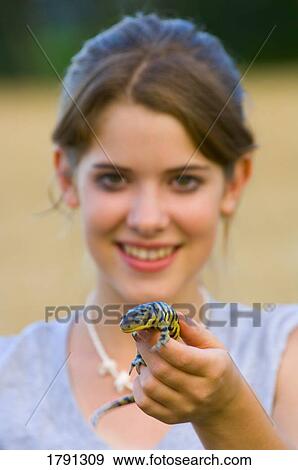 Young lady with Tiger Salamander View Large Photo Image Stock Photo - Young lady with Tiger Salamander. Fotosearch