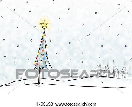 Christmas tree in snowfall View Large Photo Image Stock Photo - Christmas tree in snowfall. Fotosearch