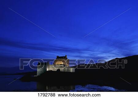 Eilean Donan Castle at night View Large Photo Image Stock Photo - Eilean Donan Castle at night. Fotosearch