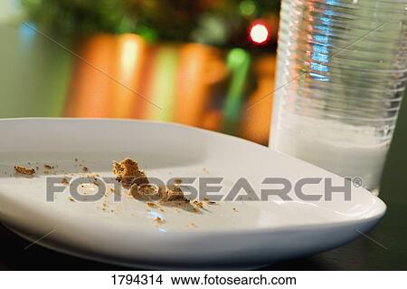 Empty cookie plate and glass of milk View Large Photo Image Picture - Empty cookie plate and glass of milk. Fotosearch