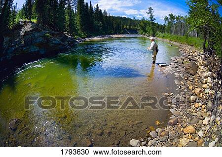 Man fly fishing View Large Photo Image Stock Image - Man fly fishing. Fotosearch
