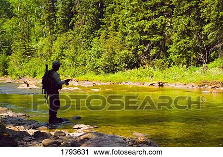 Man fly fishing View Large Photo Image Stock Image - Man fly fishing. Fotosearch