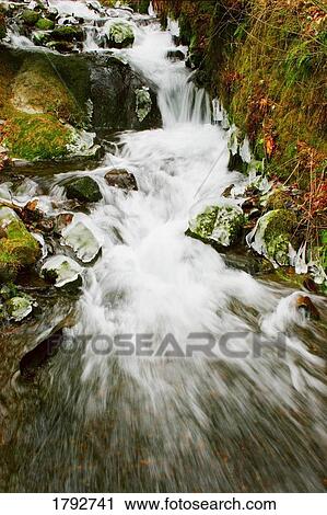 Stock Image - Rushing stream in winter. Fotosearch