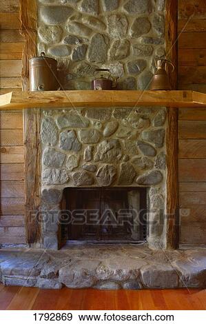 Stone fireplace View Large Photo Image Stock Photo - Stone fireplace. Fotosearch