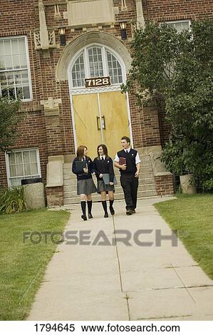 Stock Photography - Students outside school. Fotosearch