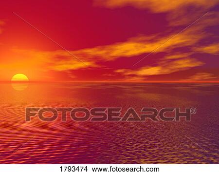 Picture - Sunset over the water. Fotosearch