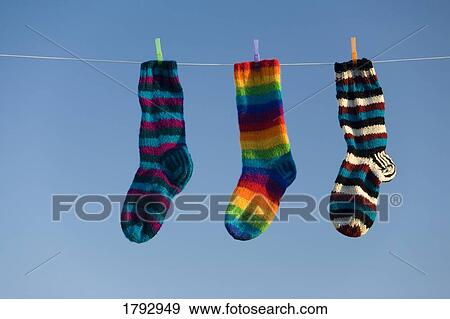 Stock Photo - Three striped socks. Fotosearch