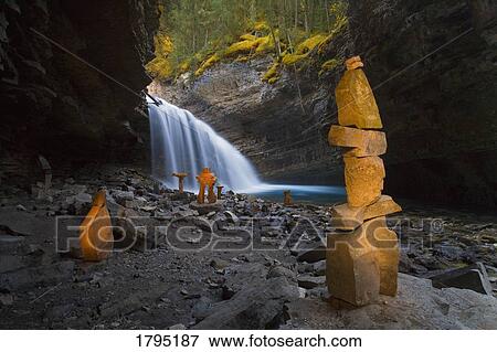 Stock Photo - Inukshuks at Johnston Canyon, Banff National Park, Alberta, Canada. Fotosearch