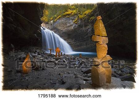 Stock Photo - Inukshuks at Johnston Canyon in Banff. Fotosearch
