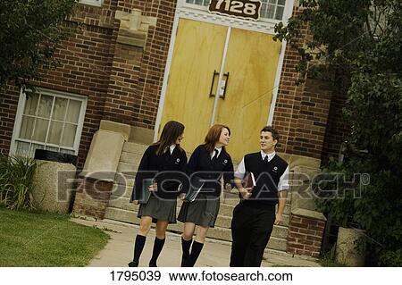 Stock Photo - Students outside school. Fotosearch