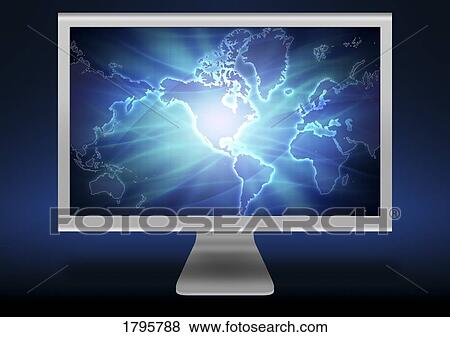 Computer screen displaying World map View Large Photo Image Stock Photo - Computer screen displaying World map. Fotosearch
