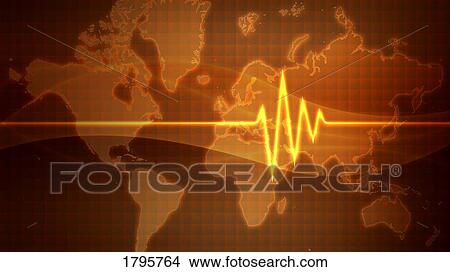 Picture - World map with sine wave. Fotosearch