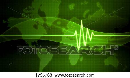 Stock Image - World map with sine waves. Fotosearch