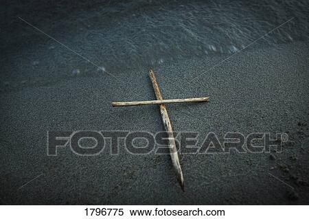 Stock Photography - Driftwood cross. Fotosearch