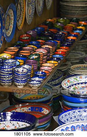 Stock Photography - Interior of pottery shop, Istanbul, Turkey . Fotosearch
