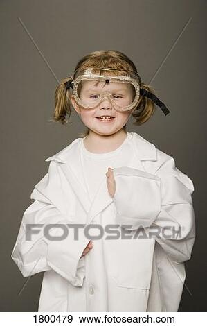 Little girl in white coat and safety goggles View Large Photo Image Stock Photo - Little girl in white coat and safety goggles. Fotosearch