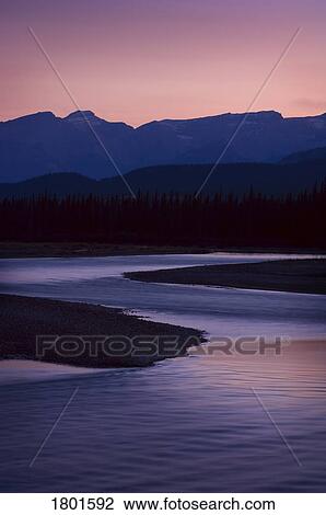 Mountain sunset over Athabasca River View Large Photo Image Stock Image - Mountain sunset over Athabasca River . Fotosearch