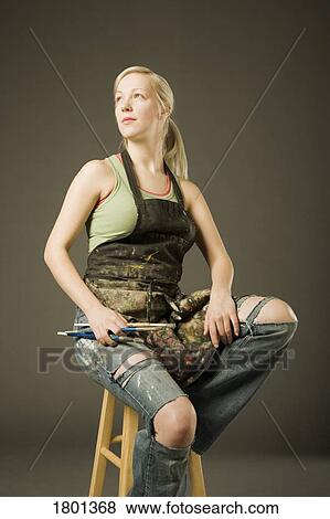 Stock Photo - Portrait of woman painter. Fotosearch