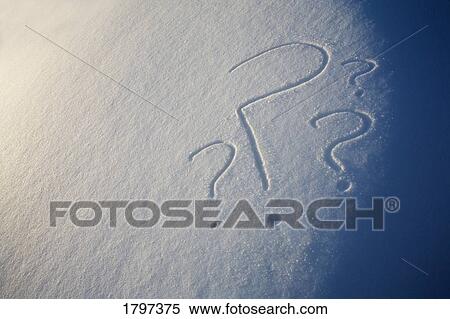 Stock Photography - Question marks drawn in the snow. Fotosearch
