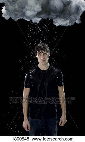 Stock Photo - Rain cloud Above Grumpy Man. Fotosearch