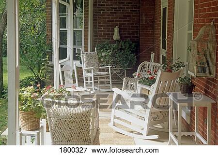 Stock Photo - Veranda with rocking chairs. Fotosearch