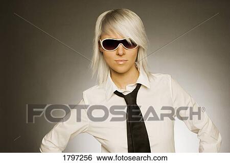 Stock Photograph - Woman with fashion shades. Fotosearch