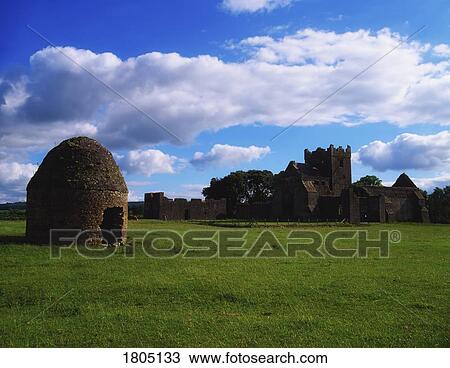 Stock Image - Ancient Abbey, 1200 AD, Kilcooley Abbey, Co Kilkenny, with Dovecote, Ireland. Fotosearch